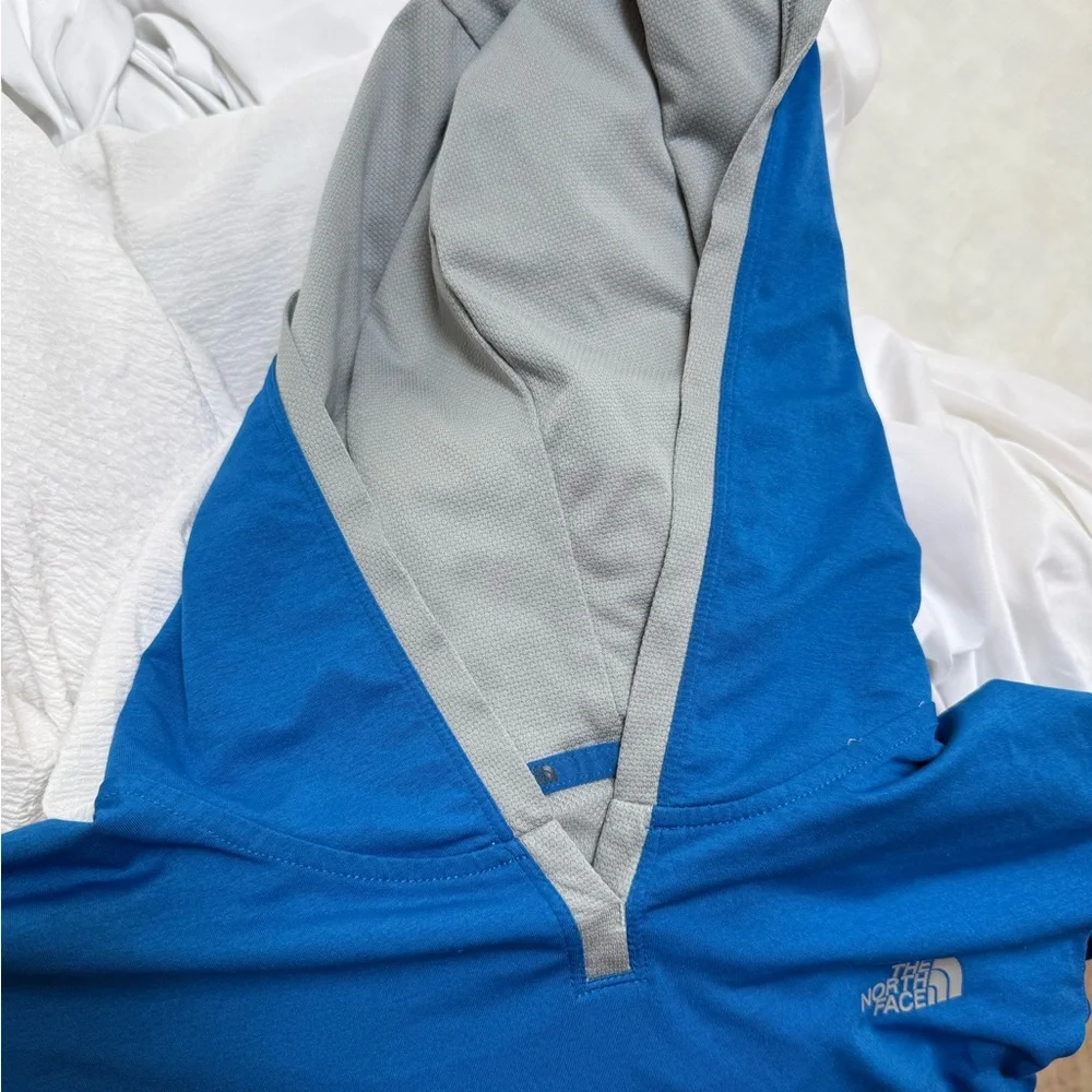 The North Face Blue and Gray Athletic Pullover Hoodie